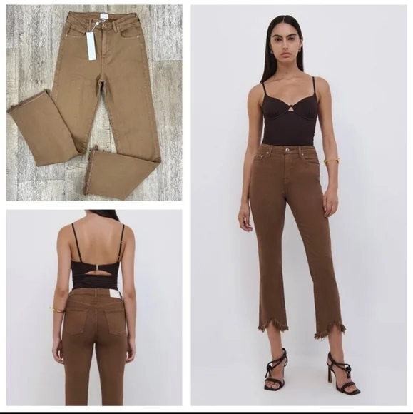 Women's Johnathan Simkhai River Brown high-waist Straight Crop Fringe Jeans - Picture 6 of 9